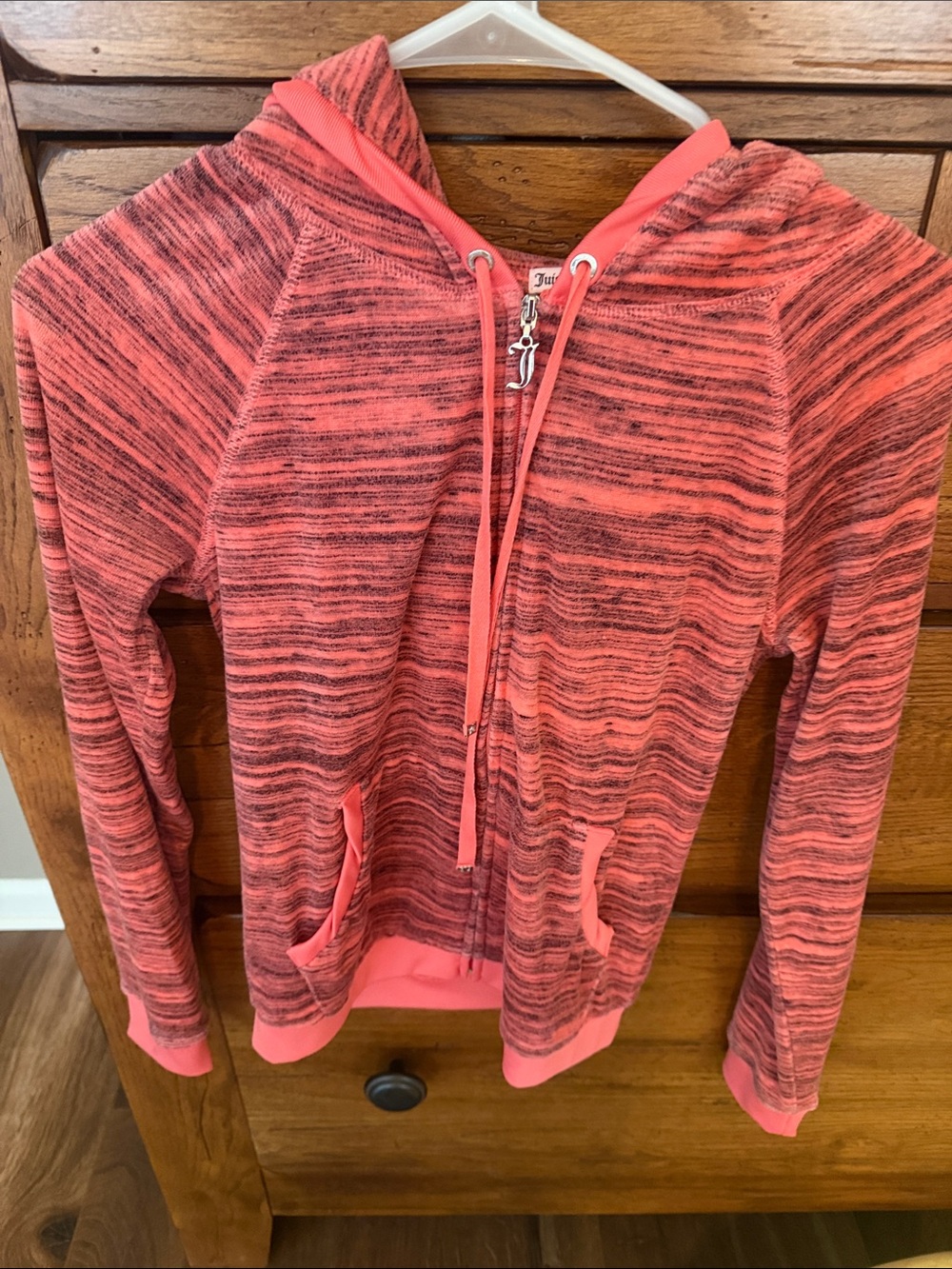 Juicy Couture Pink and Coral Striped Hoodie. Hardly worn.